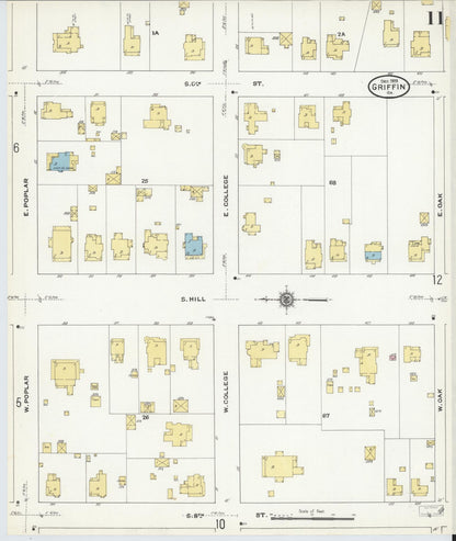 Sanborn Fire Insurance Map from Griffin, Spalding County, Georgia (1909), Sheet #0011 - Complete Map Set gallery image, historic Sanborn map, vintage wall art, Georgia Georgia