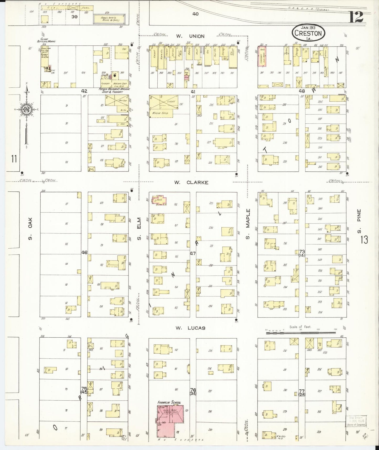 Sanborn Fire Insurance Map from Creston, Union County, Iowa (1913), Sheet #0012 - Historic Sanborn Fire Insurance Map Print, vintage old map wall art