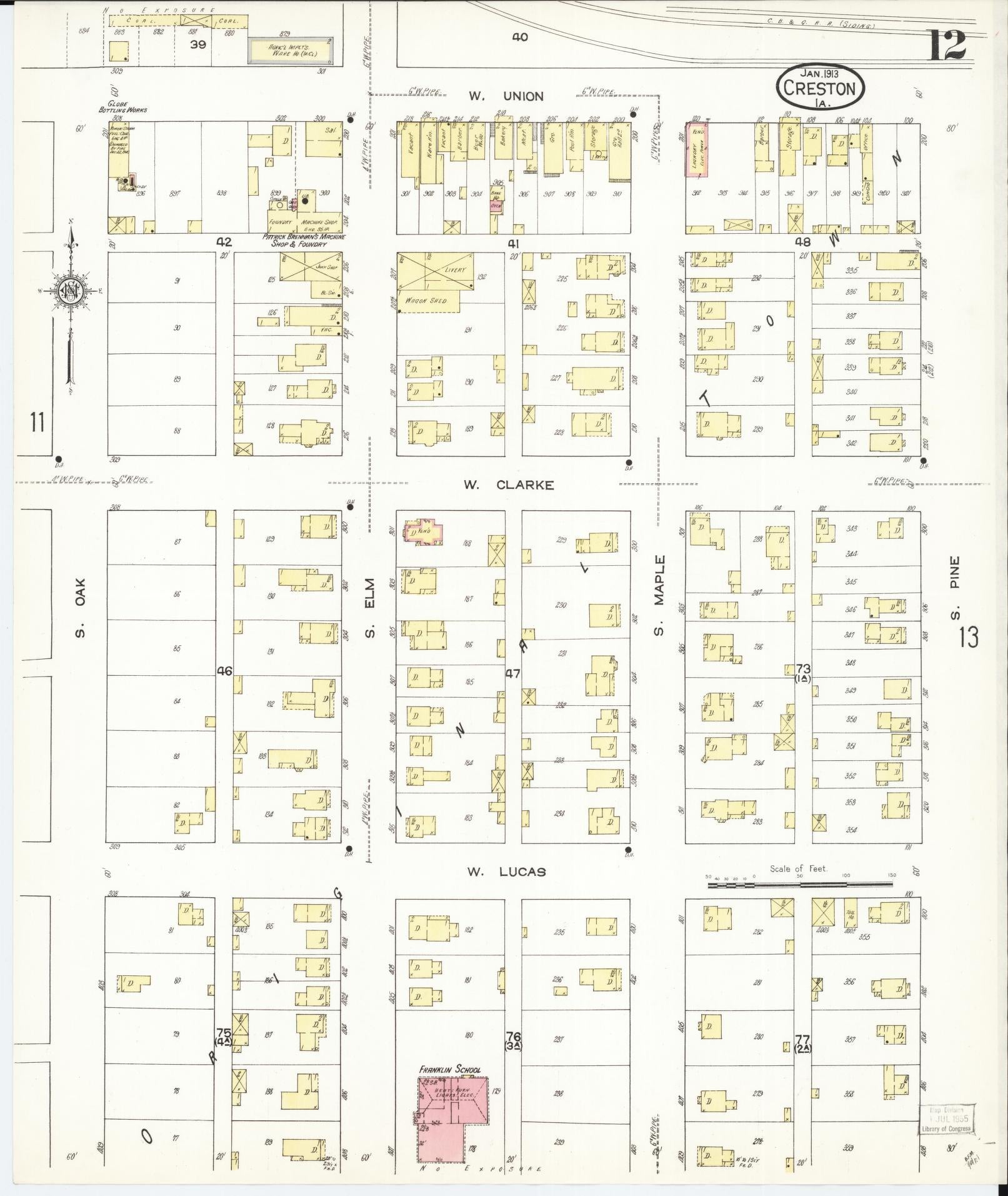 Sanborn Fire Insurance Map from Creston, Union County, Iowa (1913), Sheet #0012 - Historic Sanborn Fire Insurance Map Print, vintage old map wall art