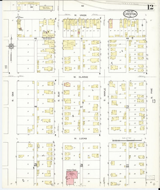 Sanborn Fire Insurance Map from Creston, Union County, Iowa (1913), Sheet #0012 - Historic Sanborn Fire Insurance Map Print, vintage old map wall art