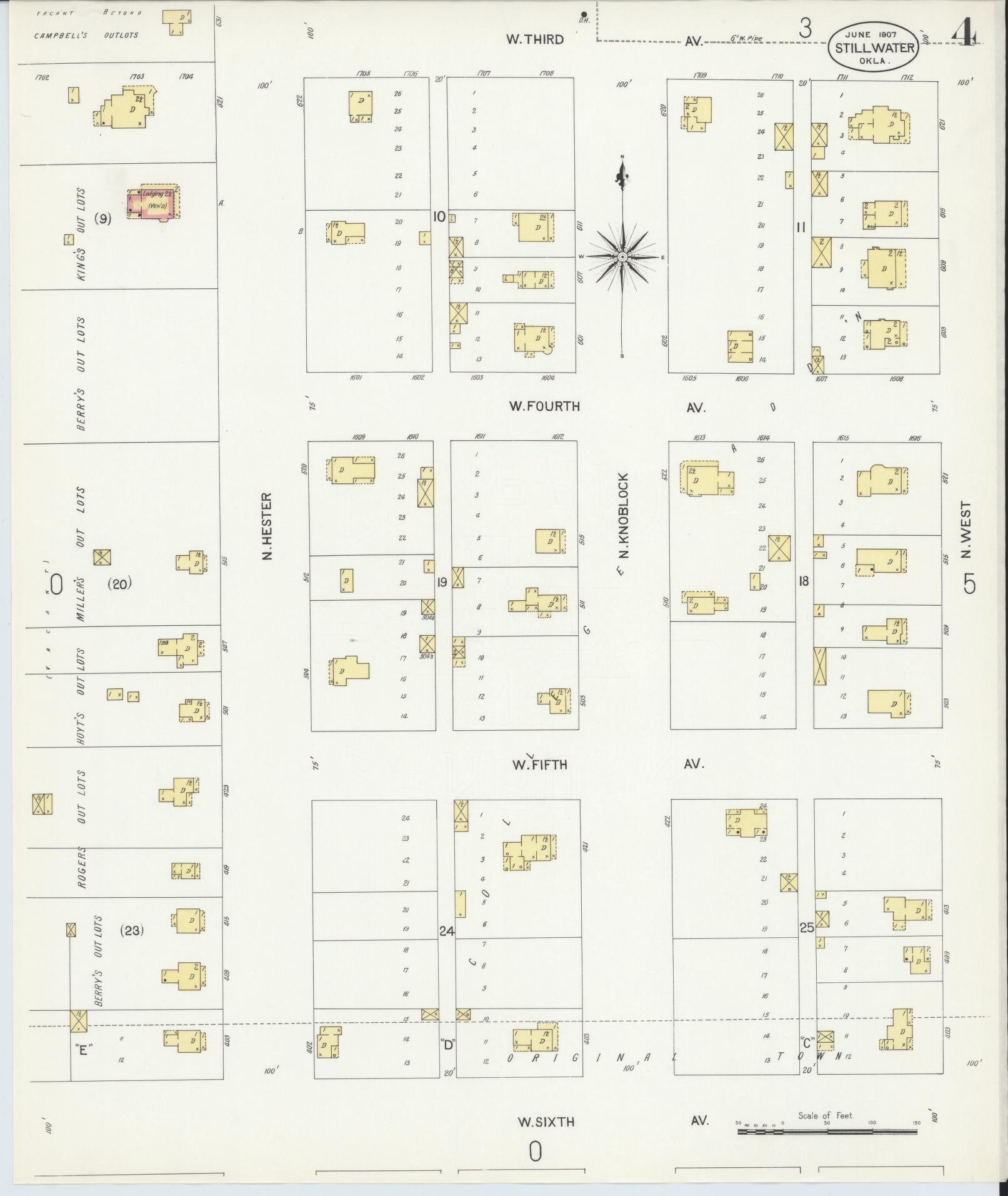 Sanborn Fire Insurance Map from Stillwater, Payne County, Oklahoma (1907), Sheet #0004 - Complete Map Set gallery image, historic Sanborn map, vintage wall art, Oklahoma Oklahoma