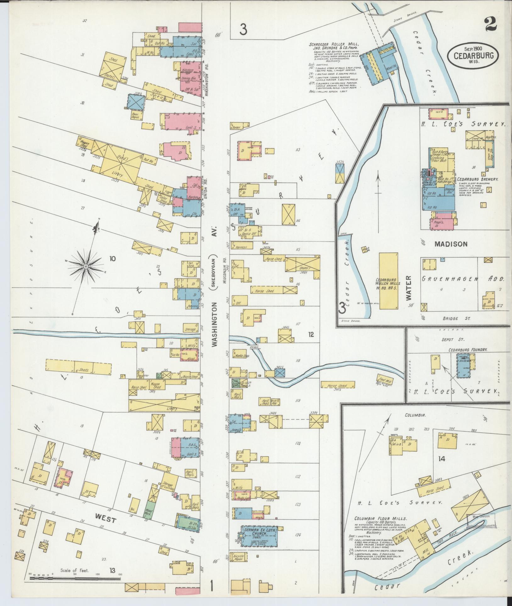 Sanborn Fire Insurance Map from Cedarburg, Ozaukee County, Wisconsin (1900), Sheet #0002 - Historic Sanborn Fire Insurance Map Print, vintage old map wall art, antique decor, genealogy gift, Wisconsin Wisconsin map