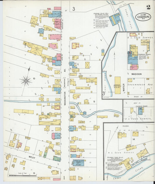 Sanborn Fire Insurance Map from Cedarburg, Ozaukee County, Wisconsin (1900), Sheet #0002 - Historic Sanborn Fire Insurance Map Print, vintage old map wall art, antique decor, genealogy gift, Wisconsin Wisconsin map