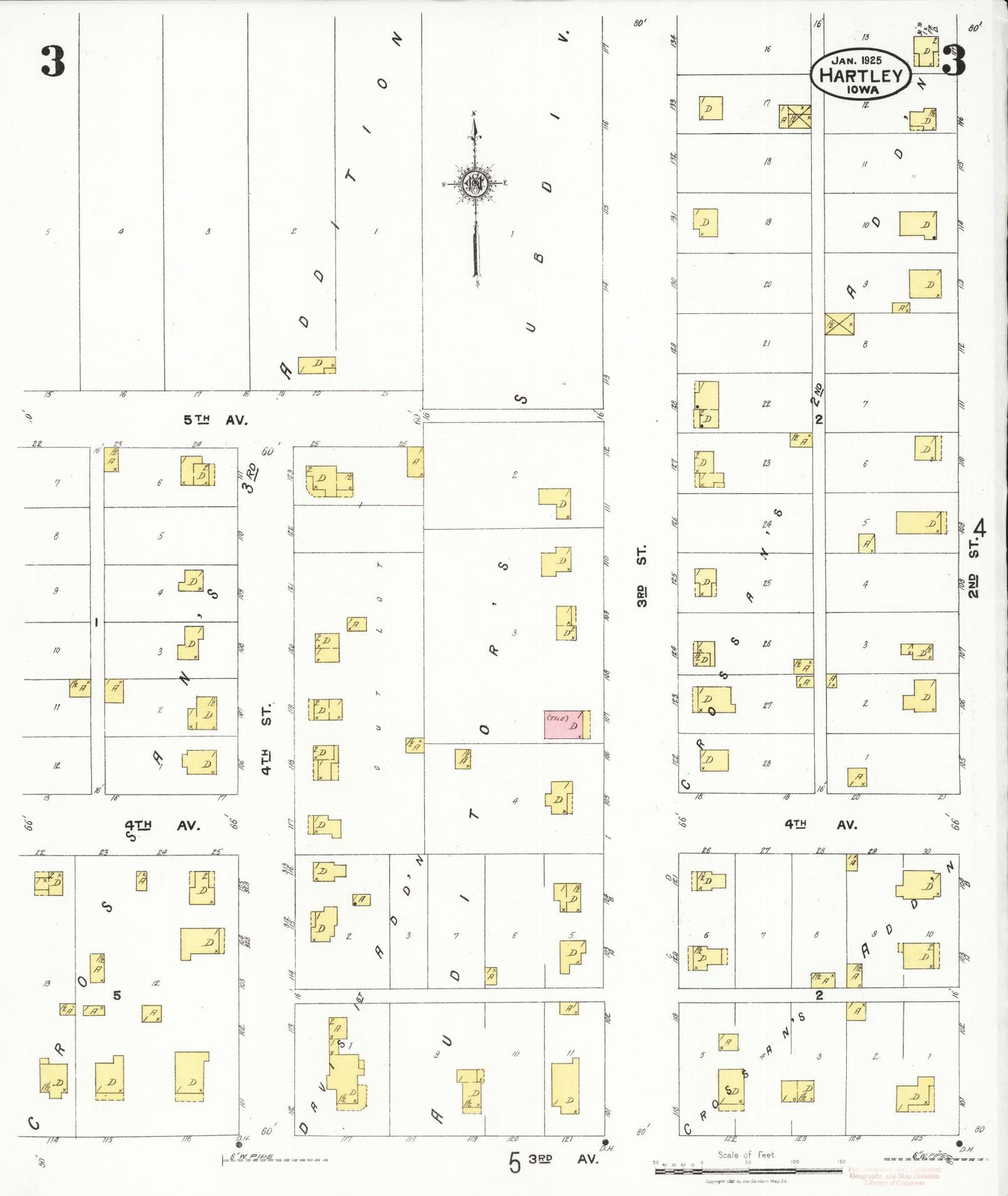 Sanborn Fire Insurance Map from Hartley, O'Brien County, Iowa (1925), Sheet #0003 - Historic Sanborn Fire Insurance Map Print, vintage old map wall art