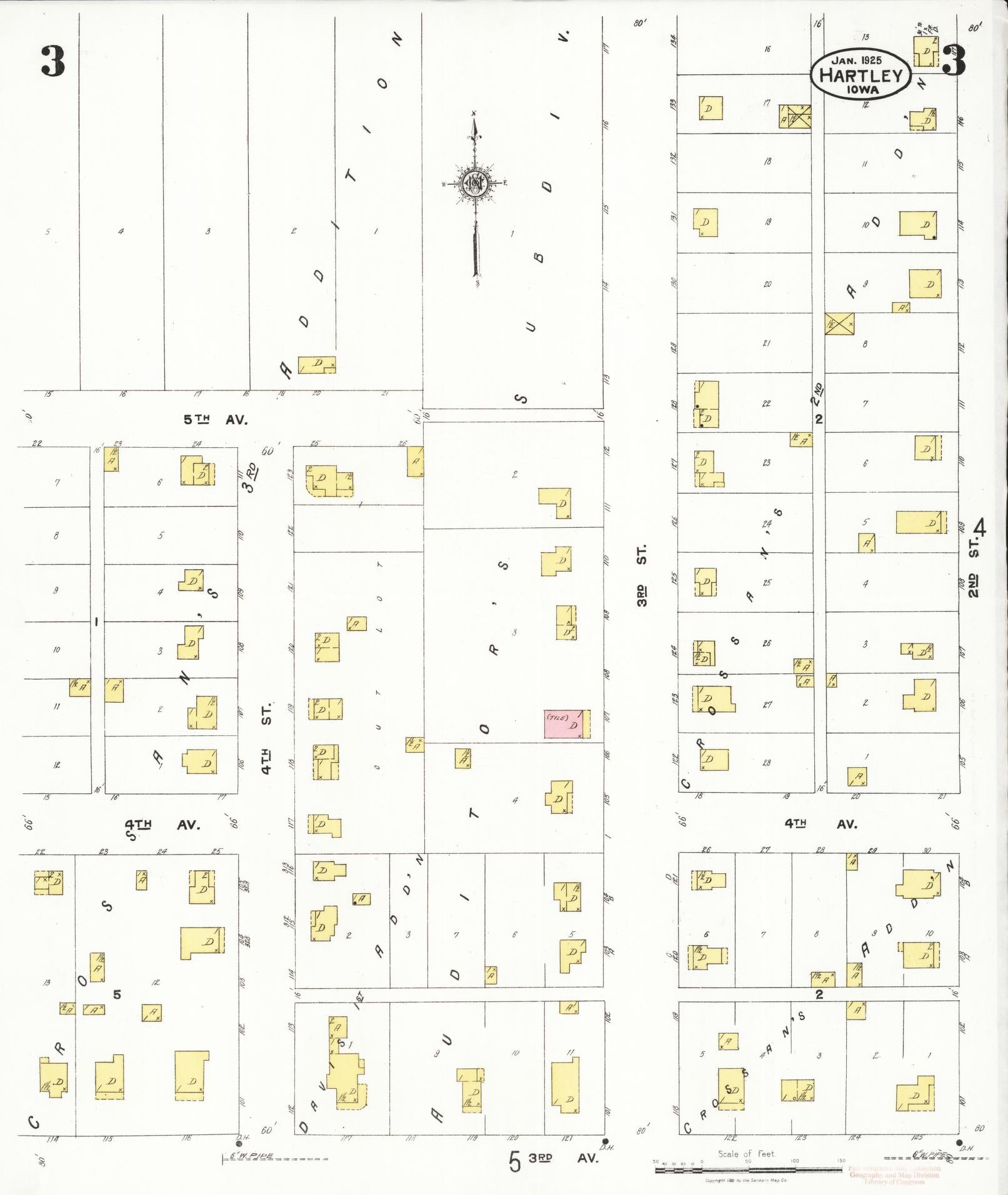Sanborn Fire Insurance Map from Hartley, O'Brien County, Iowa (1925), Sheet #0003 - Historic Sanborn Fire Insurance Map Print, vintage old map wall art