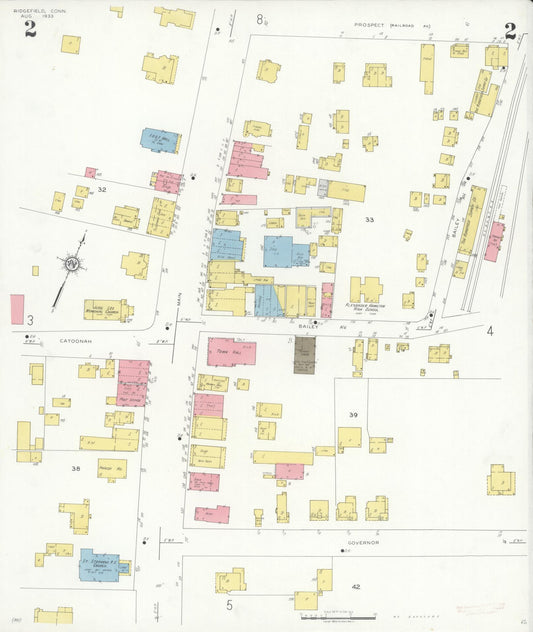 Sanborn Fire Insurance Map from Ridgefield, Fairfield County, Connecticut (1933), Sheet #0002 - Historic Sanborn Fire Insurance Map Print, vintage old map wall art, antique decor, genealogy gift, Connecticut Connecticut map