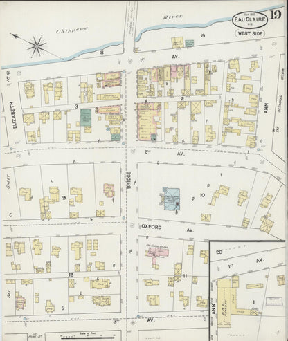 Sanborn Fire Insurance Map from Eau Claire, Eau Claire County, Wisconsin (1889), Sheet #0019 - Complete Map Set gallery image, historic Sanborn map, vintage wall art, Wisconsin Wisconsin