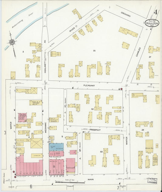 Sanborn Fire Insurance Map from Houlton, Aroostook County, Maine (1912), Sheet #0004 - Historic Sanborn Fire Insurance Map Print, vintage old map wall art, antique decor, genealogy gift, Maine Maine map