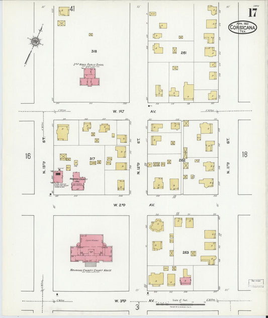 Sanborn Fire Insurance Map from Corsicana, Navarro County, Texas (1921), Sheet #0017 - Historic Sanborn Fire Insurance Map Print, vintage old map wall art, antique decor, genealogy gift, Texas Texas map