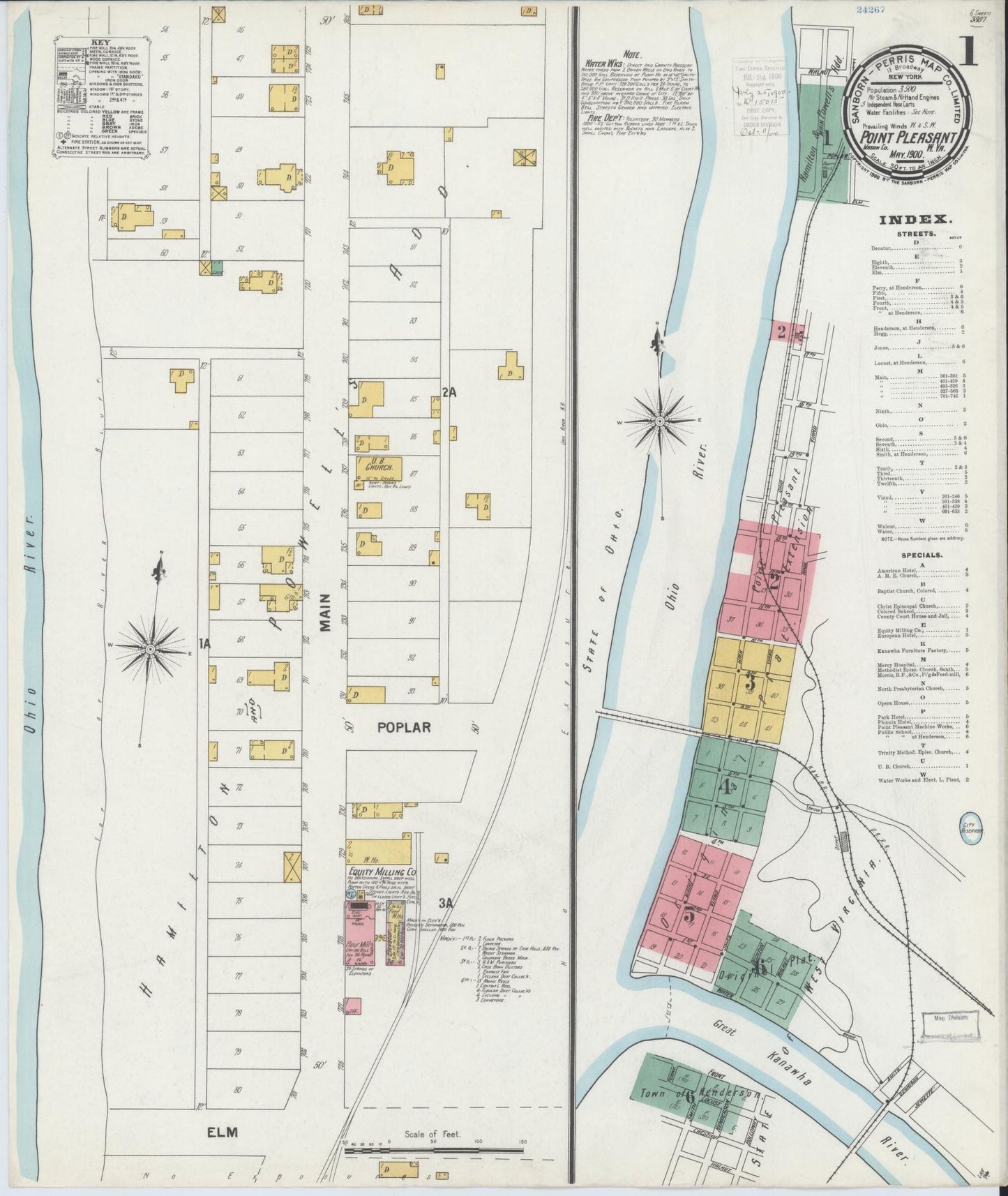 Sanborn Fire Insurance Map from Point Pleasant, Mason County, West Virginia (1900), Sheet #0001 - Historic Sanborn Fire Insurance Map Print, vintage old map wall art, antique decor, genealogy gift, West Virginia West Virginia map