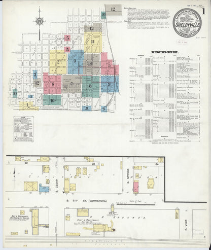 Sanborn Fire Insurance Map from Shelbyville, Shelby County, Illinois (1911), Sheet #0001 - Historic Sanborn Fire Insurance Map Print, vintage old map wall art, antique decor, genealogy gift, Illinois Illinois map