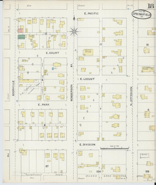 Sanborn Fire Insurance Map from Springfield, Greene County, Missouri (1891), Sheet #0018 - Historic Sanborn Fire Insurance Map Print, vintage old map wall art, antique decor, genealogy gift, Missouri Missouri map