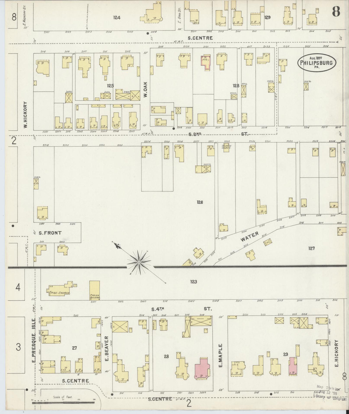 Sanborn Fire Insurance Map from Philipsburg, Centre County, Pennsylvania (1897), Sheet #0008 - Historic Sanborn Fire Insurance Map Print, vintage old map wall art, antique decor, genealogy gift, Pennsylvania Pennsylvania map