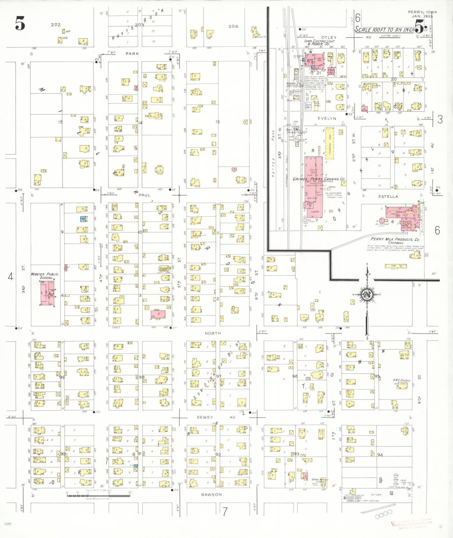 Sanborn Fire Insurance Map from Perry, Dallas County, Iowa (1933), Sheet #0005 - Historic Sanborn Fire Insurance Map Print, vintage old map wall art