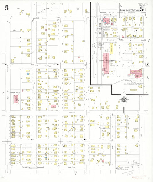 Sanborn Fire Insurance Map from Perry, Dallas County, Iowa (1933), Sheet #0005 - Historic Sanborn Fire Insurance Map Print, vintage old map wall art