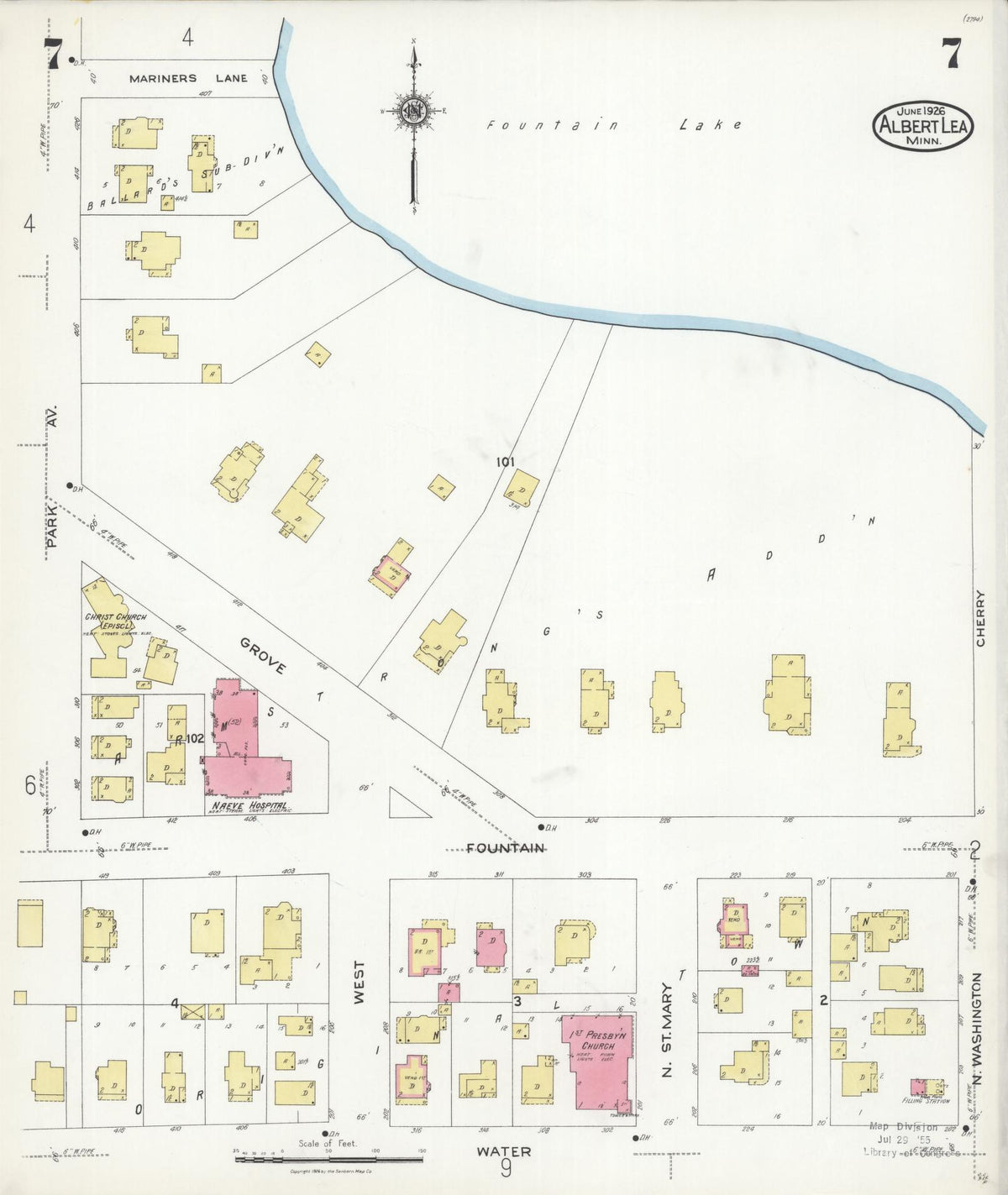 Sanborn Fire Insurance Map from Albert Lea, Freeborn County, Minnesota (1926), Sheet #0007 - Complete Map Set gallery image, historic Sanborn map, vintage wall art, Minnesota Minnesota