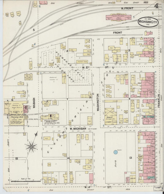 Sanborn Fire Insurance Map from Michigan City, La Porte County, Indiana (1889), Sheet #0004 - Historic Sanborn Fire Insurance Map Print, vintage old map wall art, antique decor, genealogy gift, Michigan Michigan map