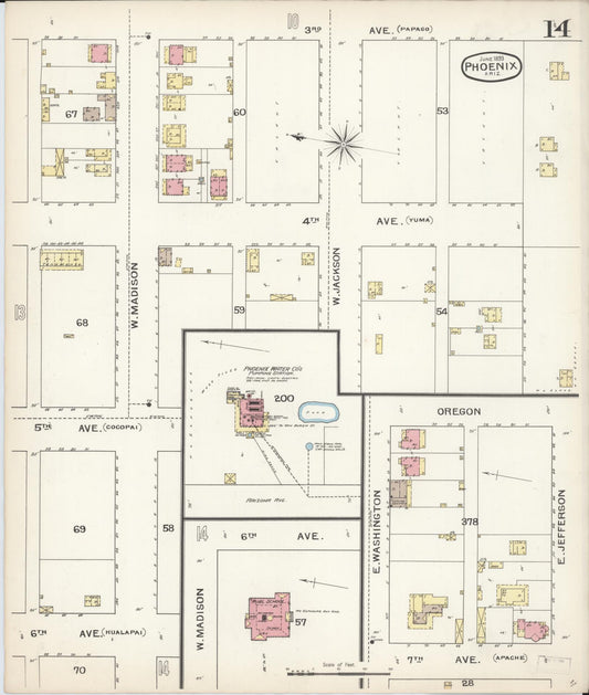Sanborn Fire Insurance Map from Phoenix, Maricopa County, Arizona (1893), Sheet #0014 - Historic Sanborn Fire Insurance Map Print, vintage old map wall art, antique decor, genealogy gift, Arizona Arizona map