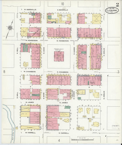 Sanborn Fire Insurance Map from Cleburne, Johnson County, Texas (1910), Sheet #0002 - Historic Sanborn Fire Insurance Map Print, vintage old map wall art, antique decor, genealogy gift, Texas Texas map