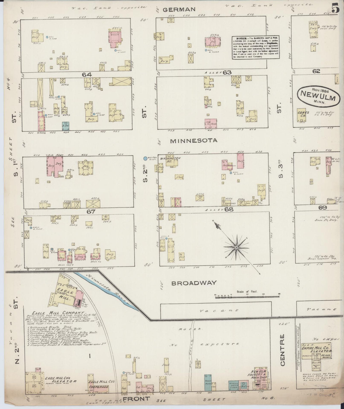 Sanborn Fire Insurance Map from New Ulm, Brown County, Minnesota (1884), Sheet #0005 - Complete Map Set gallery image, historic Sanborn map, vintage wall art, Minnesota Minnesota