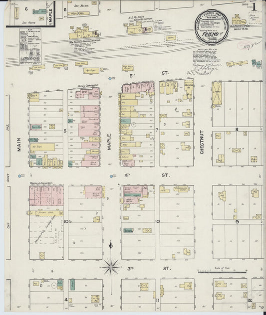 Sanborn Fire Insurance Map from Friend, Saline County, Nebraska (1889), Sheet #0001 - Historic Sanborn Fire Insurance Map Print, vintage old map wall art, antique decor, genealogy gift, Nebraska Nebraska map