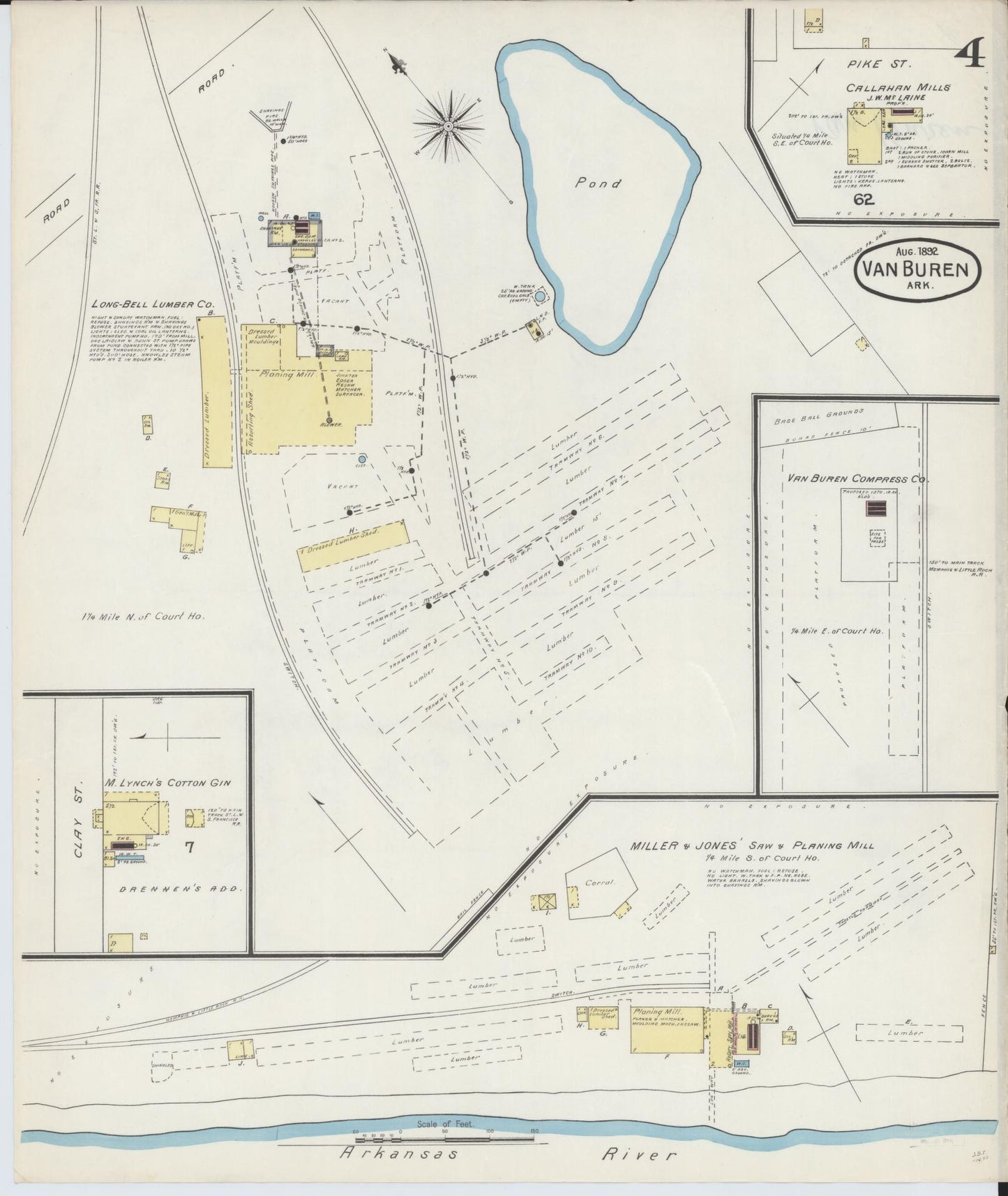 Sanborn Fire Insurance Map from Van Buren, Crawford County, Arkansas (1892), Sheet #0004 - Historic Sanborn Fire Insurance Map Print, vintage old map wall art, antique decor, genealogy gift, Arkansas Arkansas map