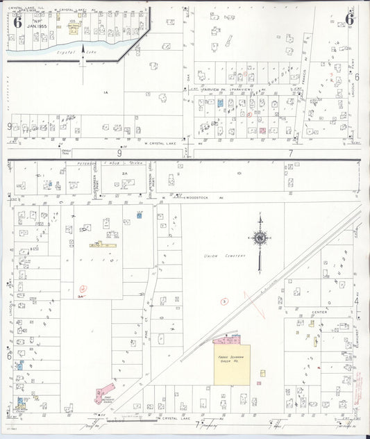 Sanborn Fire Insurance Map from Crystal Lake, McHenry County, Illinois (1955), Sheet #0006 - Historic Sanborn Fire Insurance Map Print, vintage old map wall art, antique decor, genealogy gift, Illinois Illinois map