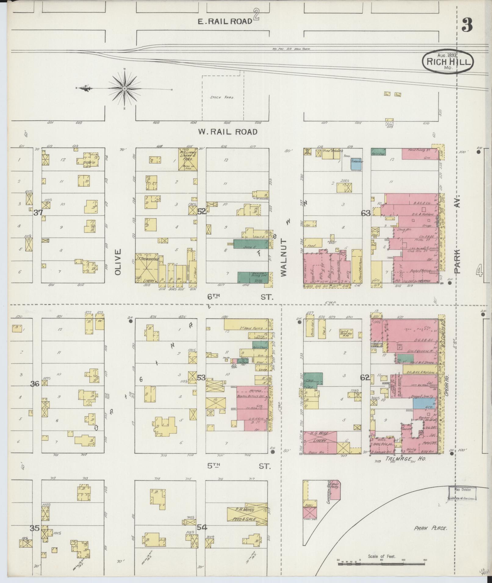 Sanborn Fire Insurance Map from Rich Hill, Bates County, Missouri (1893), Sheet #0003 - Historic Sanborn Fire Insurance Map Print, vintage old map wall art, antique decor, genealogy gift, Missouri Missouri map