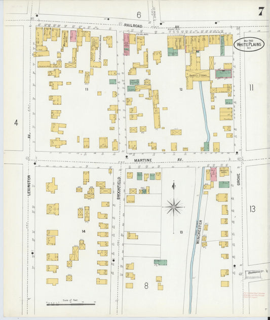 Sanborn Fire Insurance Map from White Plains, Westchester County, New York (1900), Sheet #0007 - Historic Sanborn Fire Insurance Map Print, vintage old map wall art, antique decor, genealogy gift, New York New York map