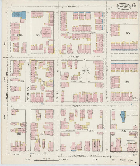 Sanborn Fire Insurance Map from Camden, Camden County, New Jersey (1885), Sheet #0006 - Historic Sanborn Fire Insurance Map Print, vintage old map wall art, antique decor, genealogy gift, New Jersey New Jersey map