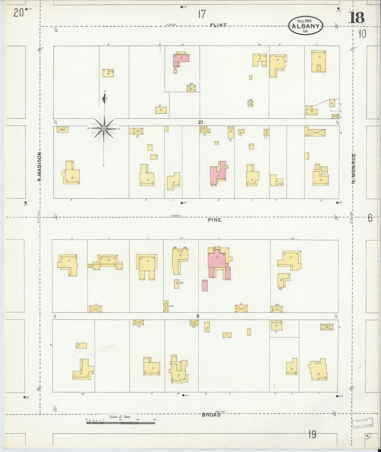 Sanborn Fire Insurance Map from Albany, Dougherty County, Georgia (1905), Sheet #0018 - Complete Map Set gallery image, historic Sanborn map, vintage wall art, Georgia Georgia