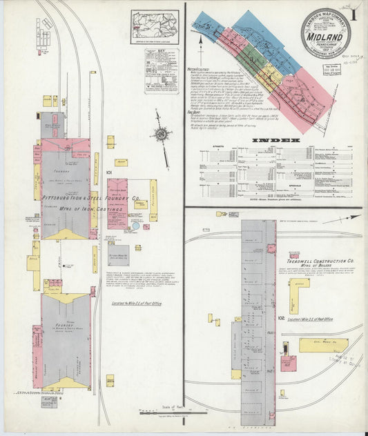 Sanborn Fire Insurance Map from Midland, Beaver County, Pennsylvania (1917), Sheet #0001 - Complete Map Set gallery image, historic Sanborn map, vintage wall art, Pennsylvania Pennsylvania