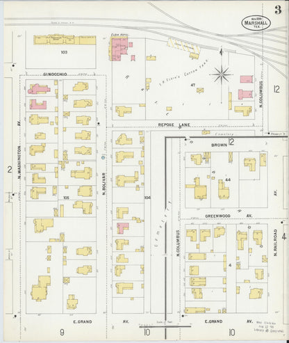 Sanborn Fire Insurance Map from Marshall, Harrison County, Texas (1899), Sheet #0003 - Complete Map Set gallery image, historic Sanborn map, vintage wall art, Texas Texas