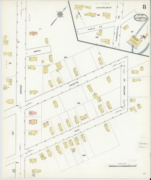 Sanborn Fire Insurance Map from Camden, Oneida County, New York (1912), Sheet #0008 - Historic Sanborn Fire Insurance Map Print, vintage old map wall art, antique decor, genealogy gift, New York New York map
