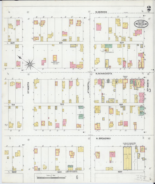 Sanborn Fire Insurance Map from New Ulm, Brown County, Minnesota (1905), Sheet #0002 - Historic Sanborn Fire Insurance Map Print, vintage old map wall art, antique decor, genealogy gift, Minnesota Minnesota map