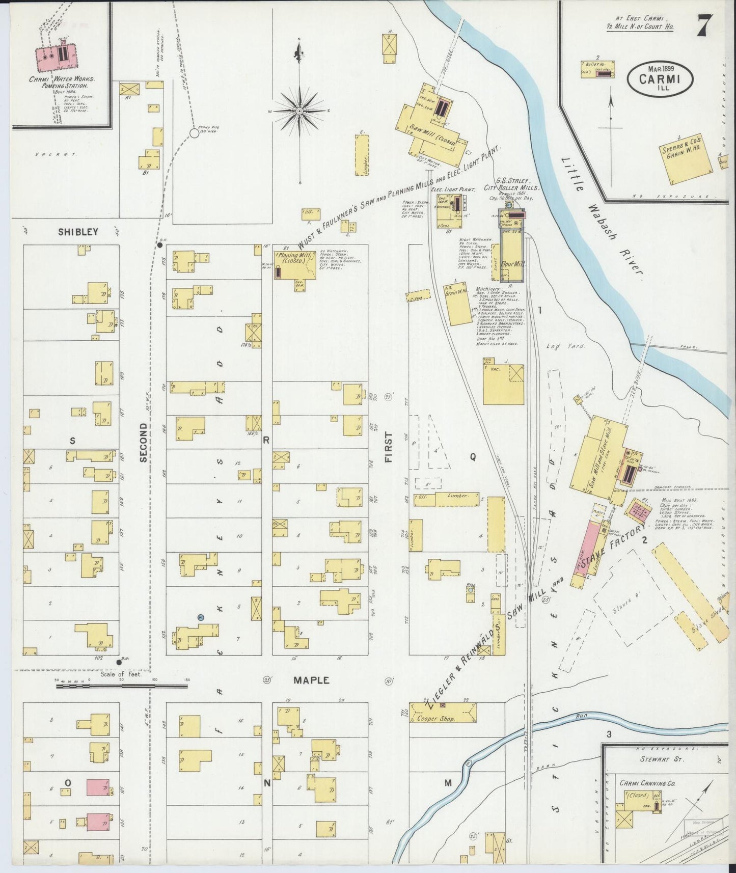 Sanborn Fire Insurance Map from Carmi, White County, Illinois (1899), Sheet #0007 - Complete Map Set gallery image, historic Sanborn map, vintage wall art, Illinois Illinois