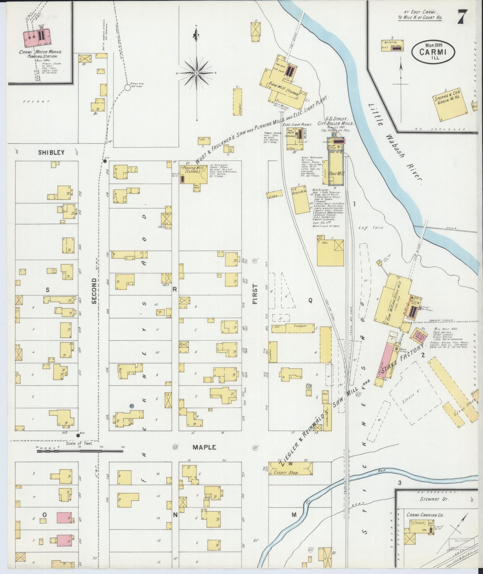 Sanborn Fire Insurance Map from Carmi, White County, Illinois (1899), Sheet #0007 - Complete Map Set gallery image, historic Sanborn map, vintage wall art, Illinois Illinois