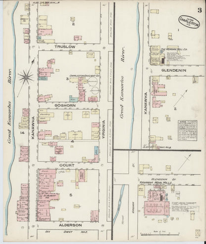 Sanborn Fire Insurance Map from Charleston, Kanawha County, West Virginia (1884), Sheet #0003 - Complete Map Set gallery image, historic Sanborn map, vintage wall art, West Virginia West Virginia