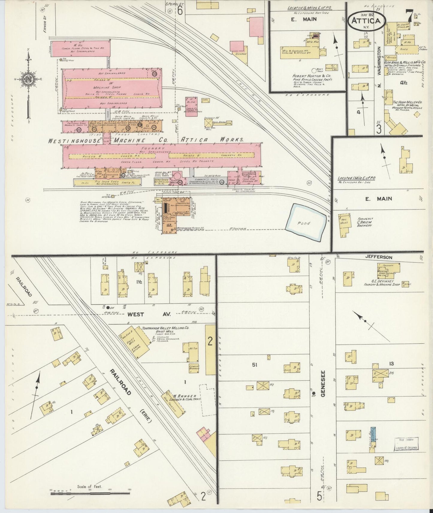 Sanborn Fire Insurance Map from Attica, Wyoming County, New York (1912), Sheet #0007 - Complete Map Set gallery image, historic Sanborn map, vintage wall art, Attica Wyoming