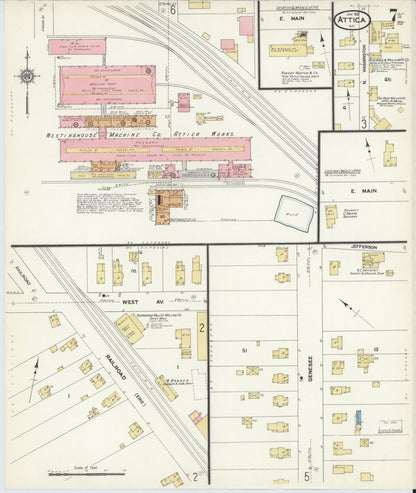 Sanborn Fire Insurance Map from Attica, Wyoming County, New York (1912), Sheet #0007 - Complete Map Set gallery image, historic Sanborn map, vintage wall art, Attica Wyoming