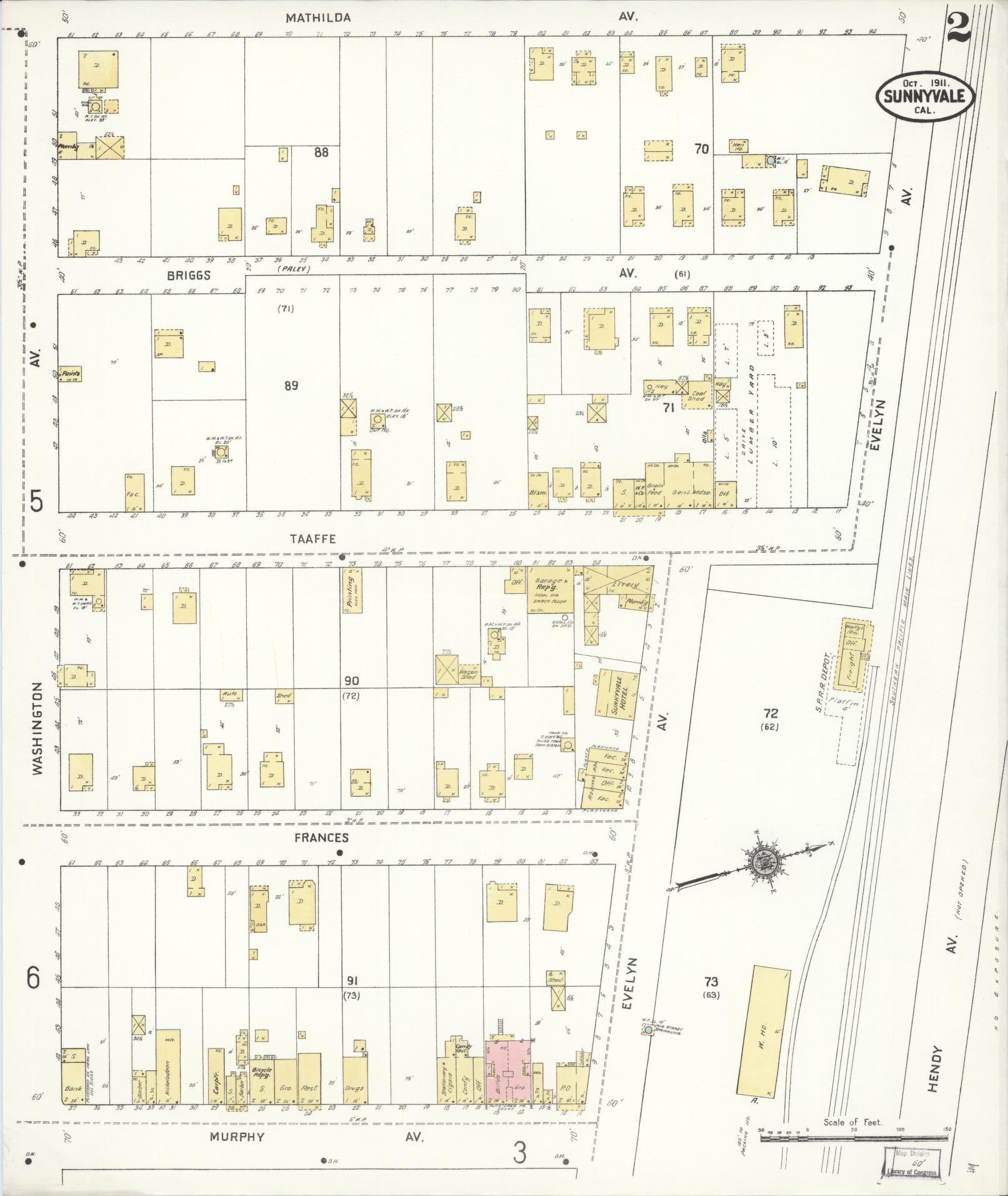 Sanborn Fire Insurance Map from Sunnyvale, Santa Clara County, California (1911), Sheet #0002 - Complete Map Set gallery image, historic Sanborn map, vintage wall art, California California