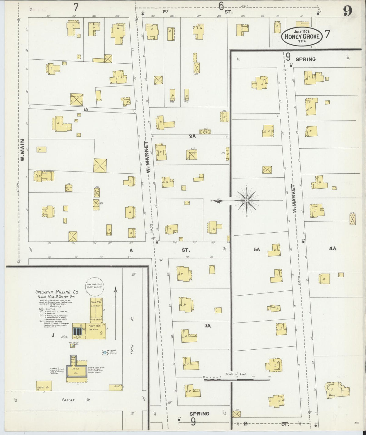 Sanborn Fire Insurance Map from Honey Grove, Fannin County, Texas (1902), Sheet #0009 - Complete Map Set gallery image, historic Sanborn map, vintage wall art, Texas Texas