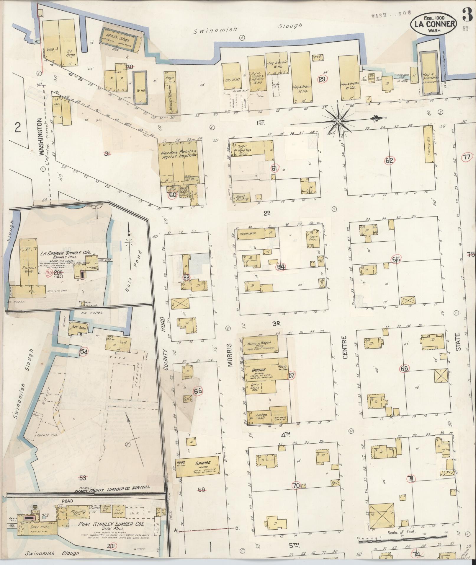 Sanborn Fire Insurance Map from La Conner, Skagit County, Washington (1929), Sheet #0003 - Historic Sanborn Fire Insurance Map Print, vintage old map wall art, antique decor, genealogy gift, Washington Washington map