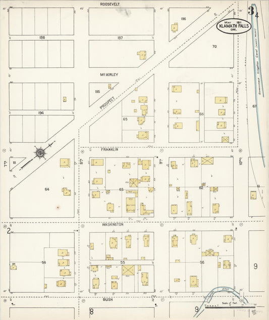 Sanborn Fire Insurance Map from Klamath Falls, Klamath County, Oregon (1911), Sheet #0003 - Historic Sanborn Fire Insurance Map Print, vintage old map wall art, antique decor, genealogy gift, Oregon Oregon map