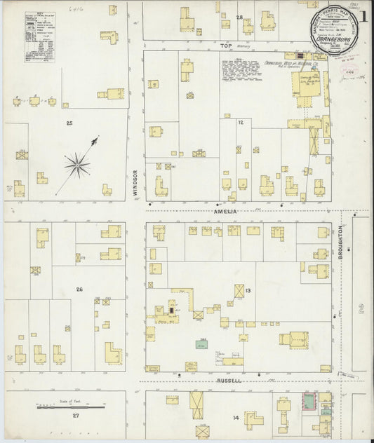Sanborn Fire Insurance Map from Orangeburg, Orangeburg County, South Carolina (1895), Sheet #0001 - Complete Map Set gallery image, historic Sanborn map, vintage wall art, South Carolina South Carolina