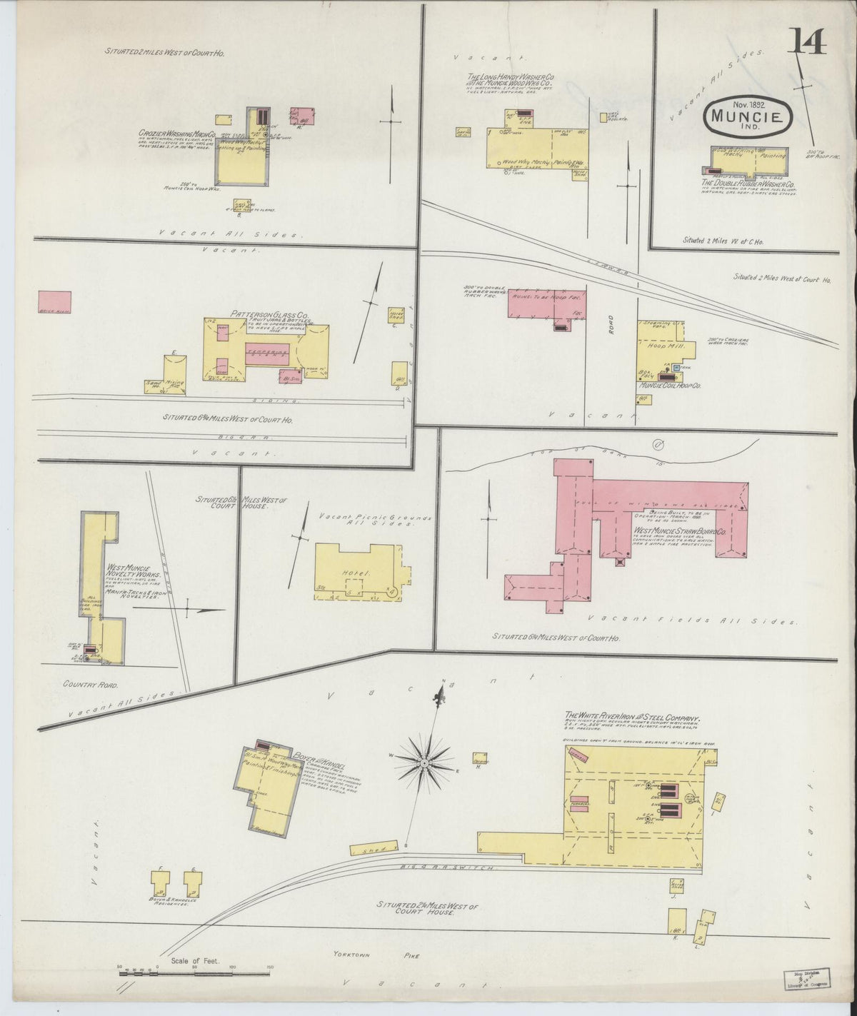 Sanborn Fire Insurance Map from Muncie, Delaware County, Indiana (1892), Sheet #0014 - Historic Sanborn Fire Insurance Map Print, vintage old map wall art, antique decor, genealogy gift, Muncie Delaware map