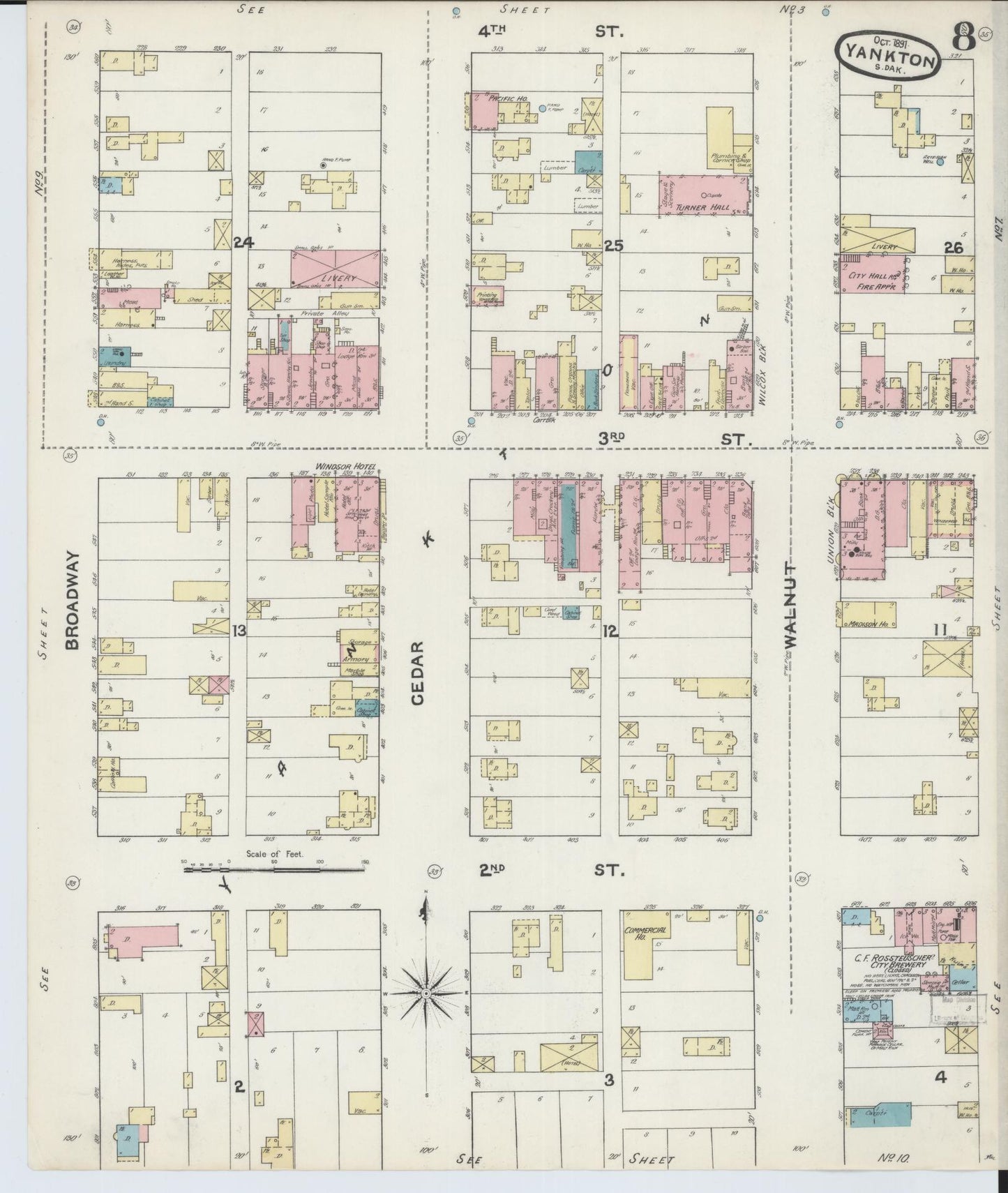 Sanborn Fire Insurance Map from Yankton, Yankton County, South Dakota (1891), Sheet #0008 - Complete Map Set gallery image, historic Sanborn map, vintage wall art, South Dakota South Dakota