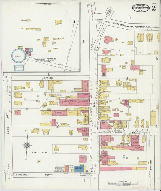 Sanborn Fire Insurance Map from Flemington, Hunterdon County, New Jersey (1921), Sheet #0002 - Historic Sanborn Fire Insurance Map Print, vintage old map wall art, antique decor, genealogy gift, New Jersey New Jersey map
