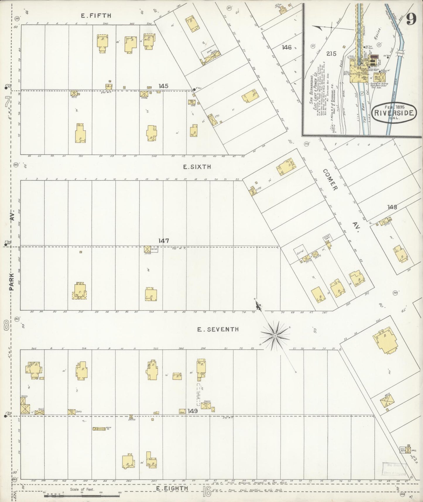 Sanborn Fire Insurance Map from Riverside, Riverside County, California (1895), Sheet #0009 - Complete Map Set gallery image, historic Sanborn map, vintage wall art, California California
