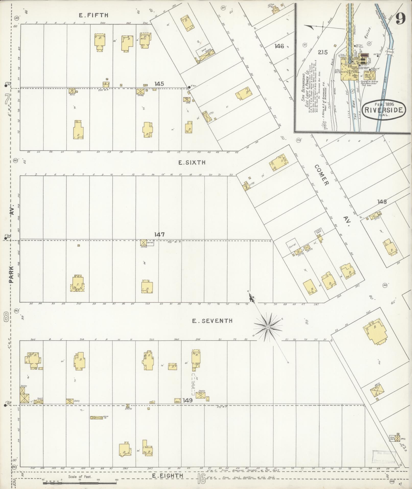 Sanborn Fire Insurance Map from Riverside, Riverside County, California (1895), Sheet #0009 - Complete Map Set gallery image, historic Sanborn map, vintage wall art, California California